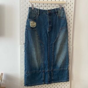 Machine Denim Midi Skirt
